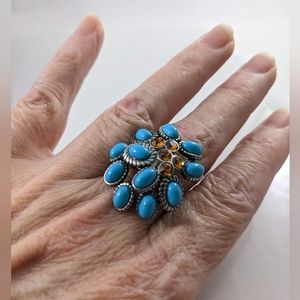 Turquoise & Amber Ring